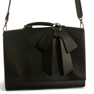 Ecosusi Black Lattice Leather Shoulder Bag With Bow Accent NWOT Padded Handbag